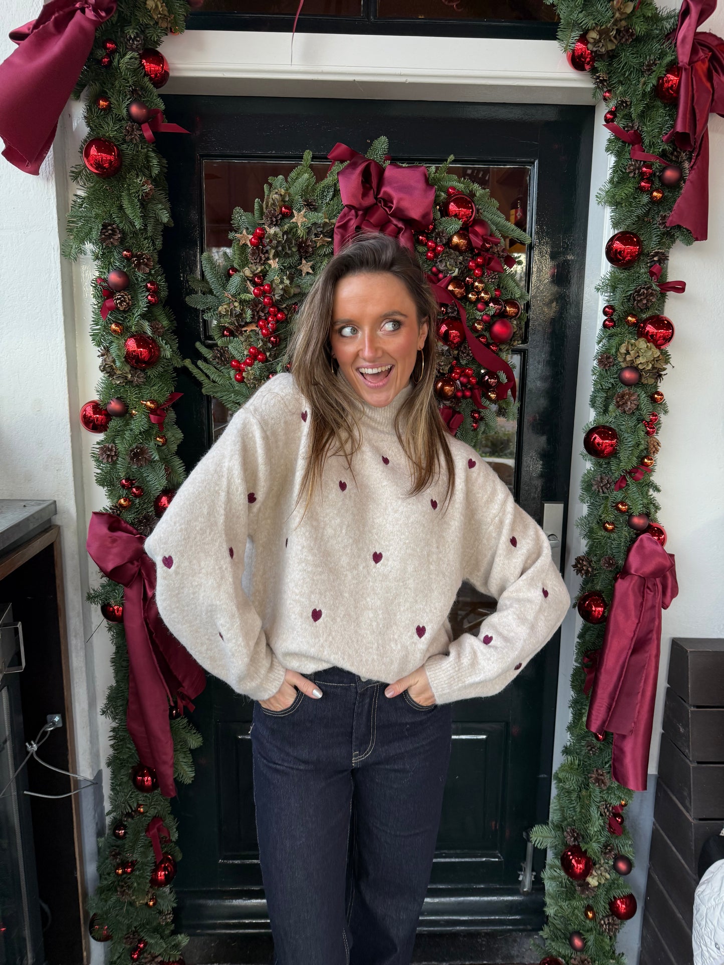 Vivi trui hartjes beige/bordeaux