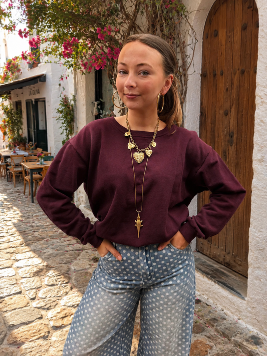 Cato oversized katoenen sweater bordeaux