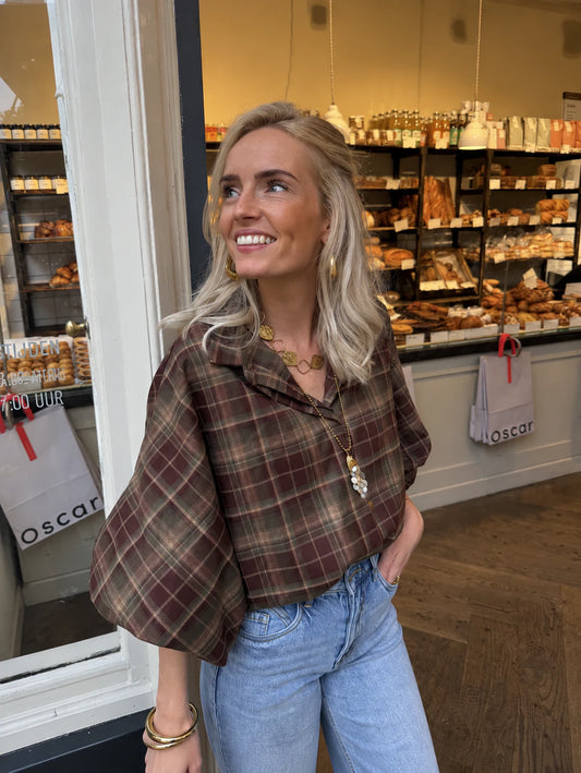 Mira oversized blouse geruit bruin/groen