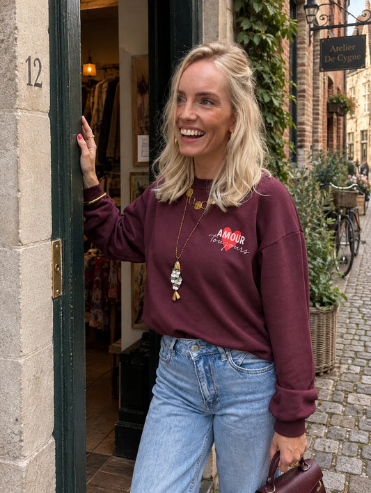 Amour oversized sweater print bordeaux