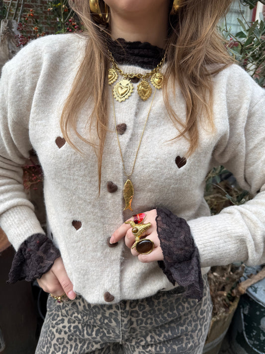 Lily hearts cardigan beige/brown