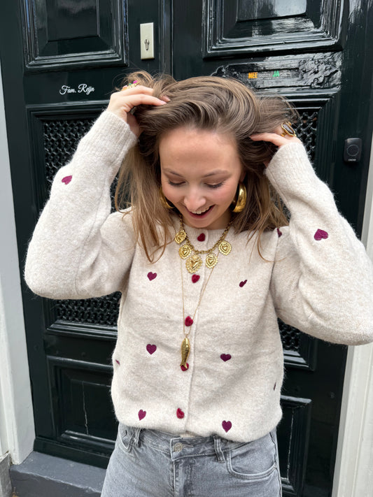 Lily hearts cardigan beige/purple