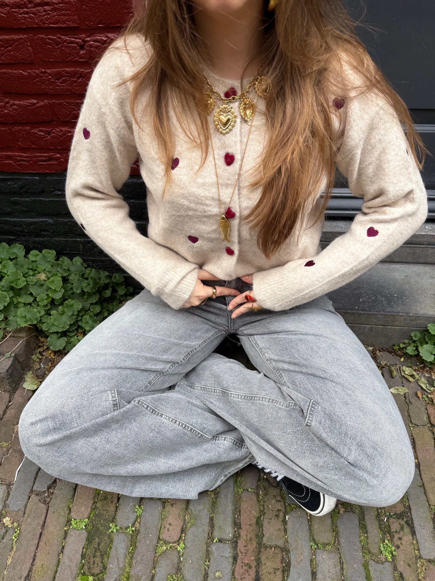 Lily hearts cardigan beige/purple