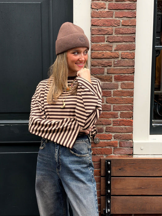 Pippi oversized longsleeve bruin/beige gestreept