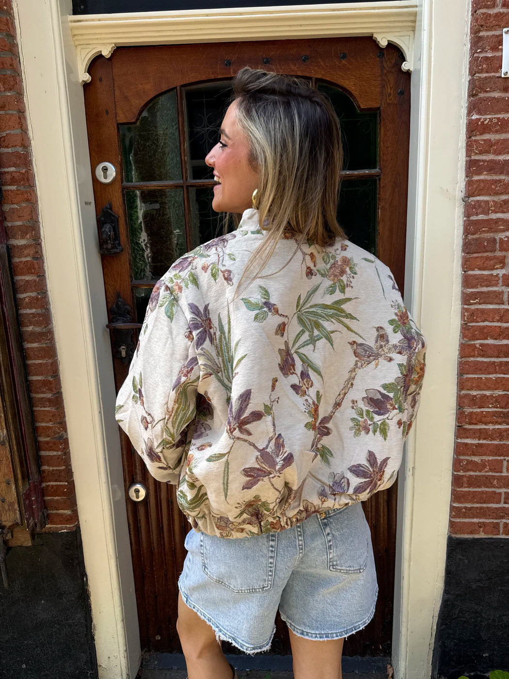 Ollie bomber jasje bloemen & steentjes