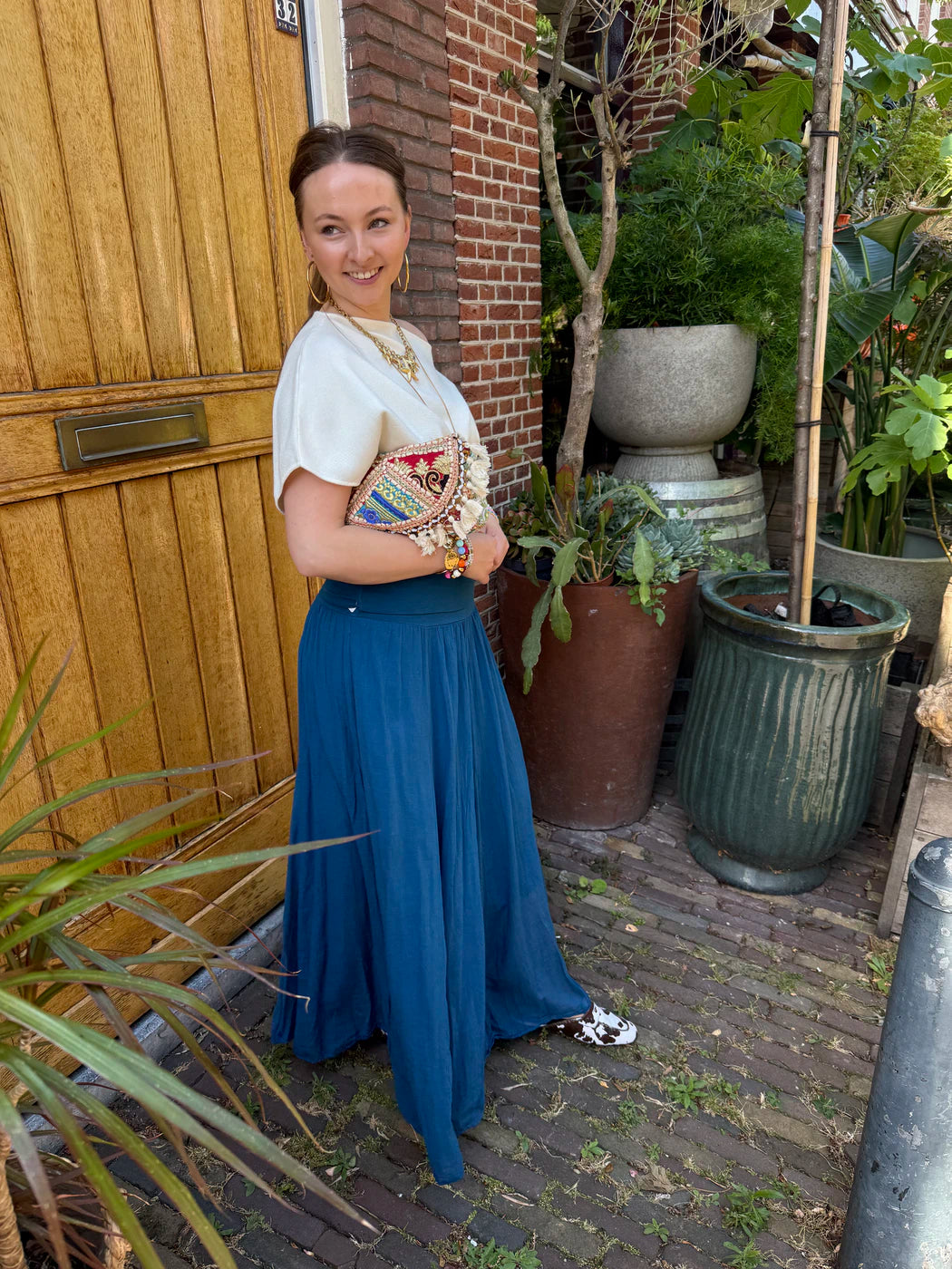 Puck maxi rok soepelvallend petrol