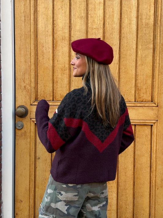 Dean vest panterprint/bordeaux rits