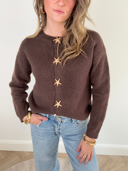 Stars cardigan chocolate brown - Project 35