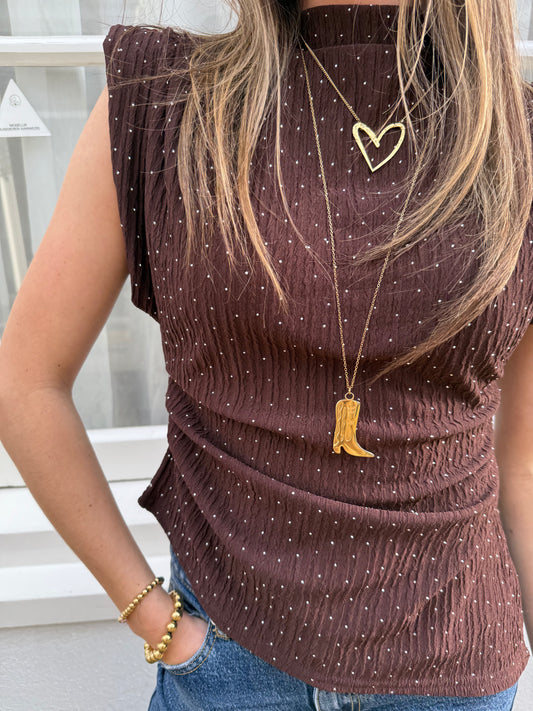 Lizzy glitter top chocolate brown