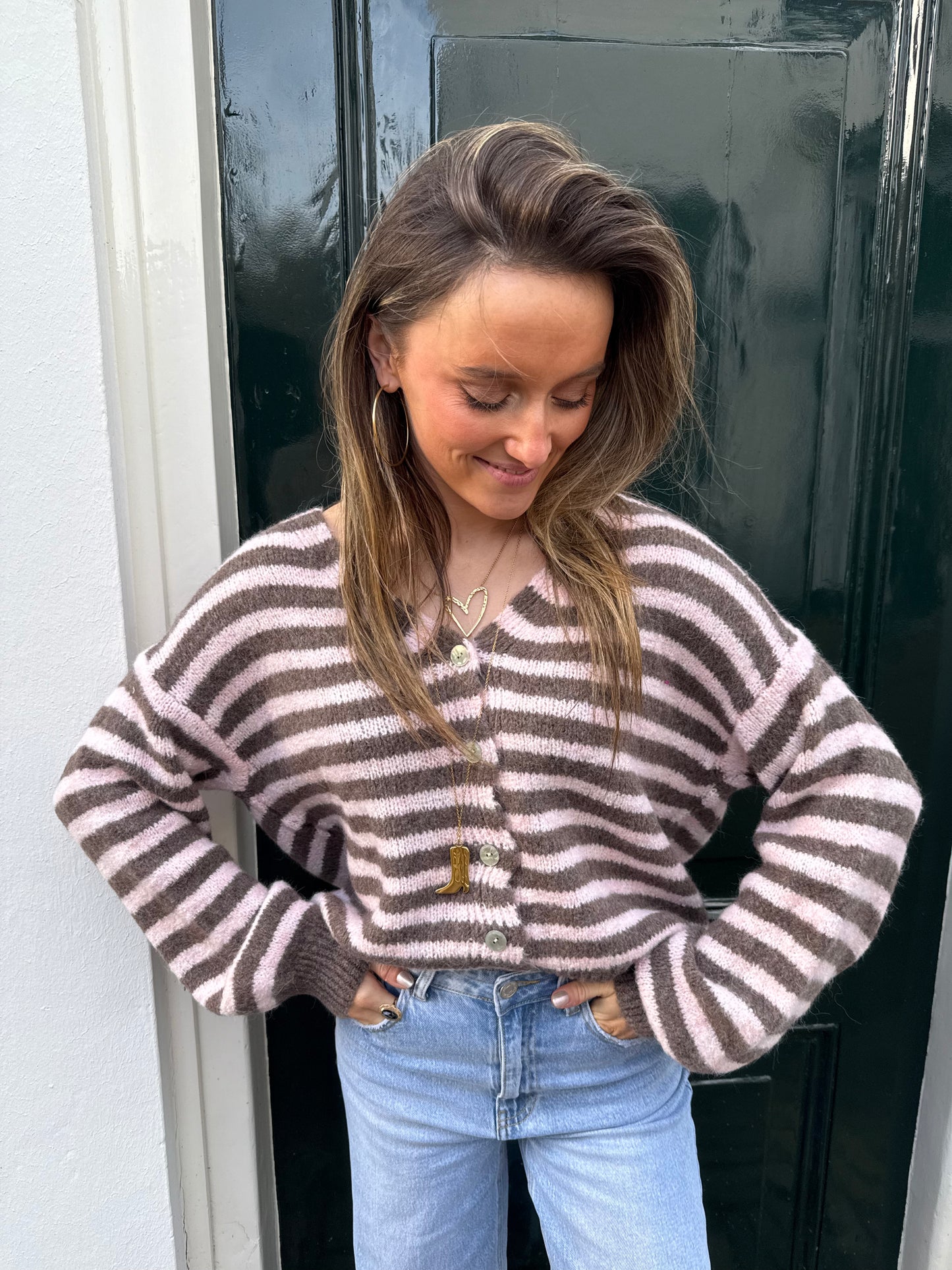 Lucy cardigan pink/beige striped