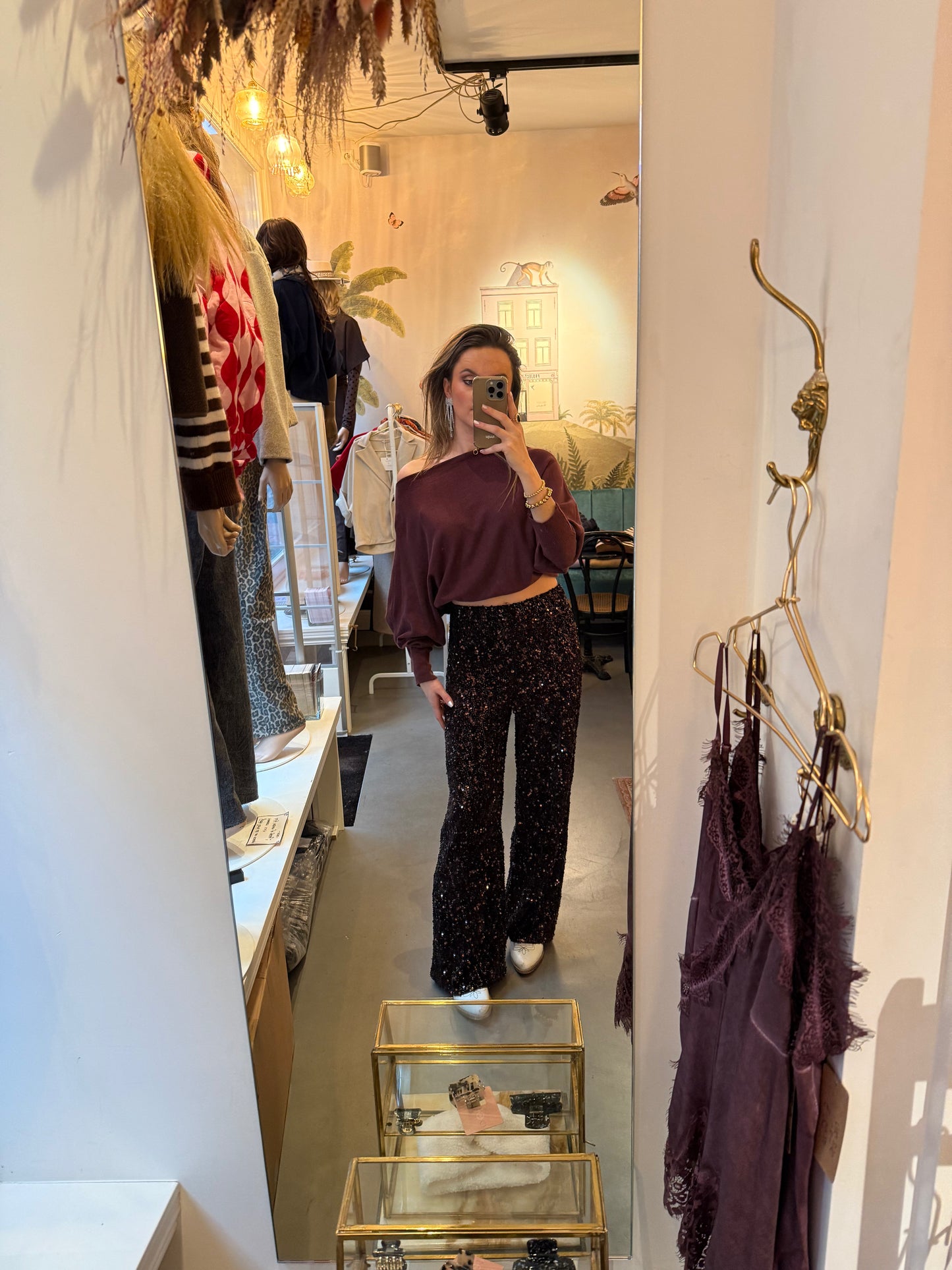 Sequin glitter pants brown