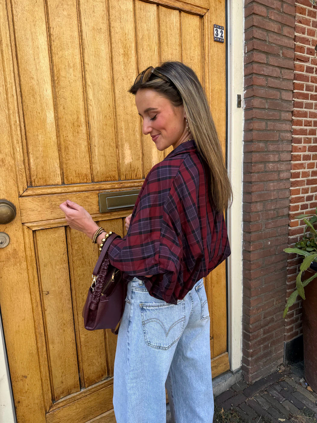 Mira oversized blouse geruit