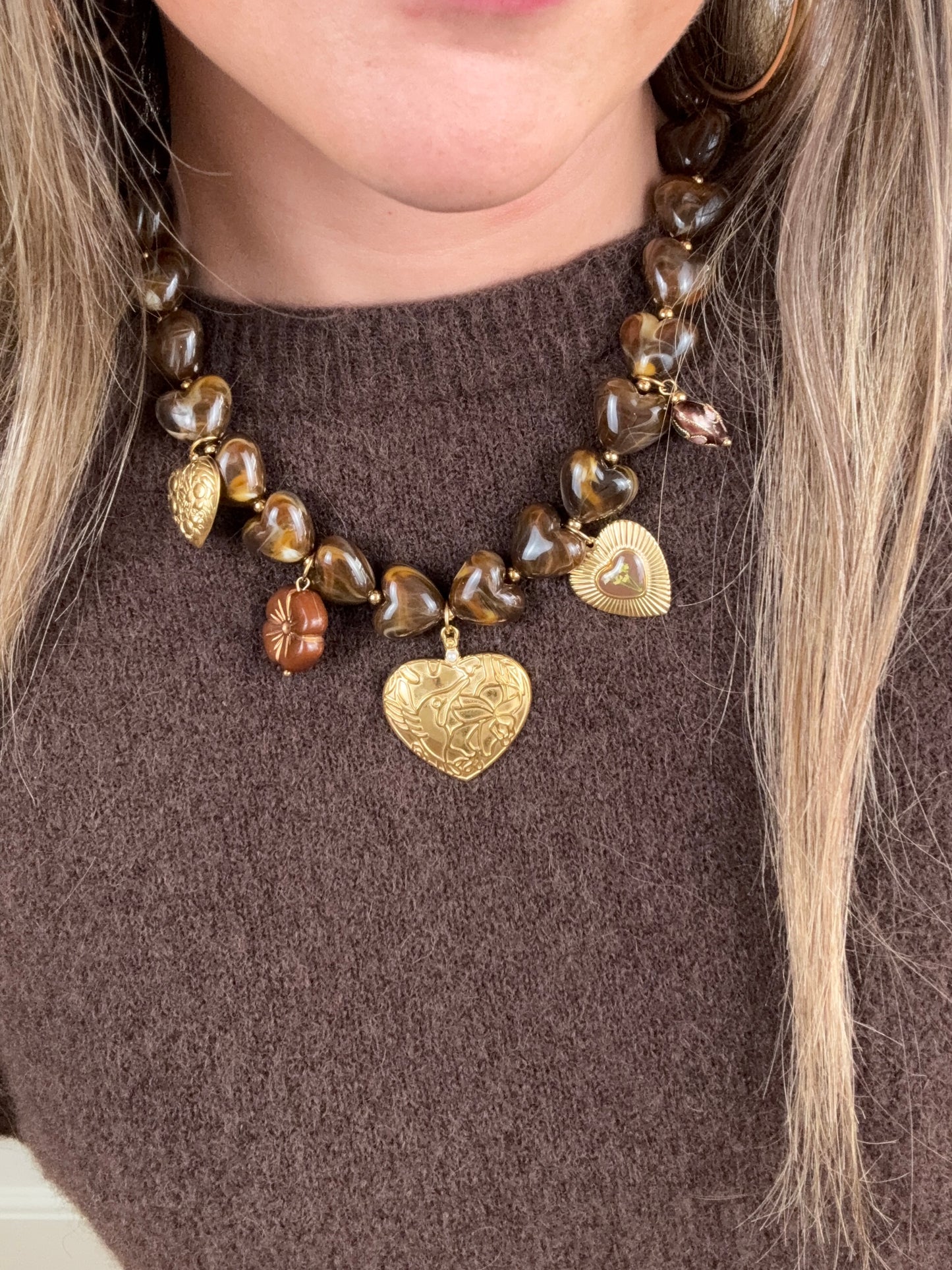 Statement necklace brown beads - Project 35