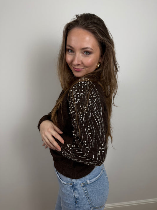 Mara trui parels choco bruin