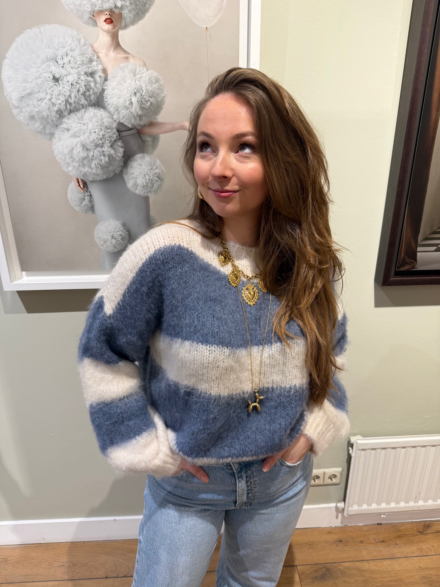 Mohair knit blue/white striped