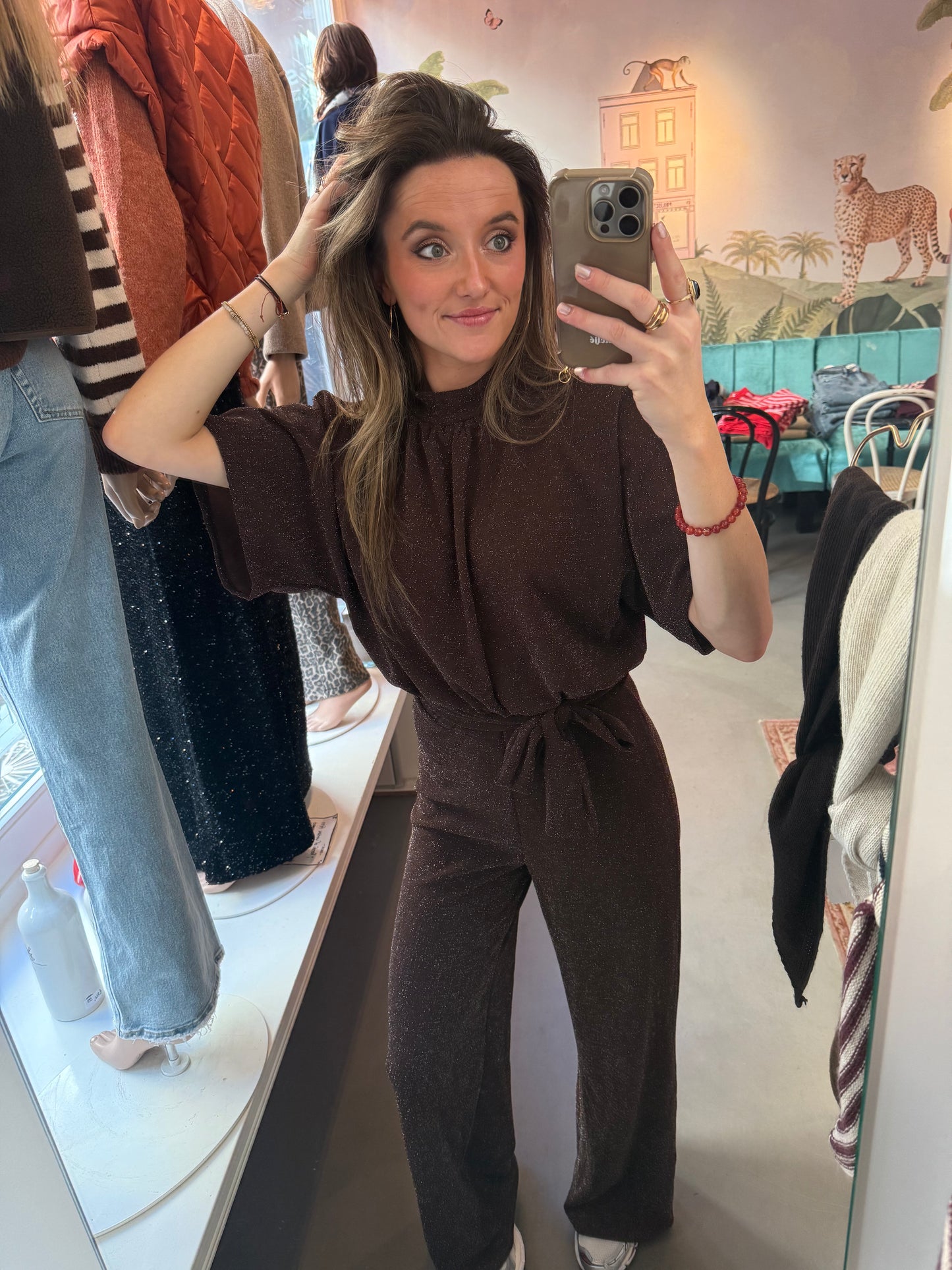Donna jumpsuit glitter bruin