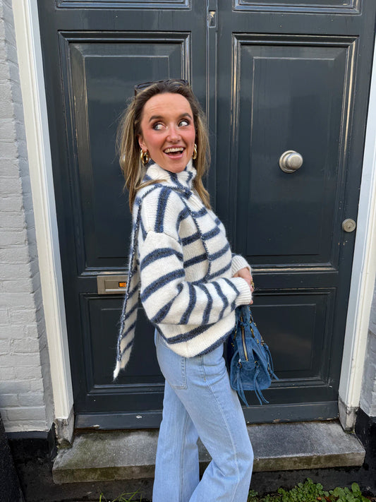 Amara vest blauw/wit gestreept met sjaal