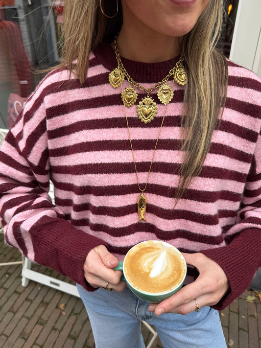 Pippa knit pink/burgundy striped - Project 35