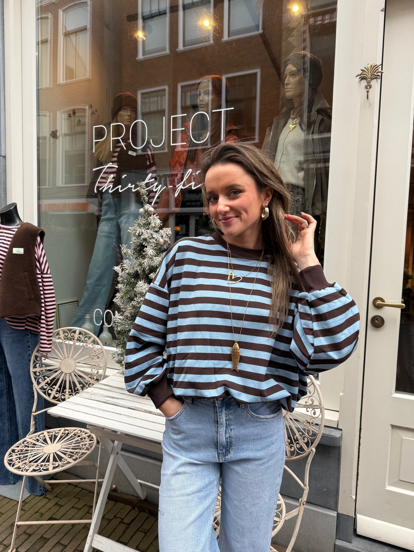 Miley sweater blue/brown striped