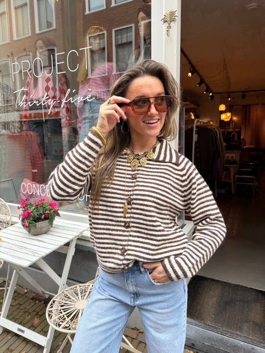 Jill cardigan striped brown/white - Project 35