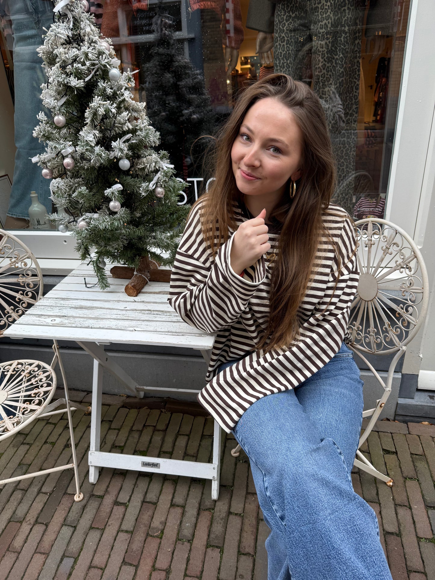 Maud longsleeve brown/white striped