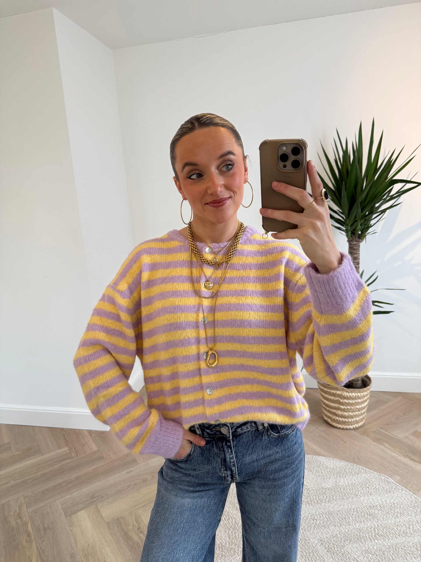 Gigi cardigan striped yellow/purple