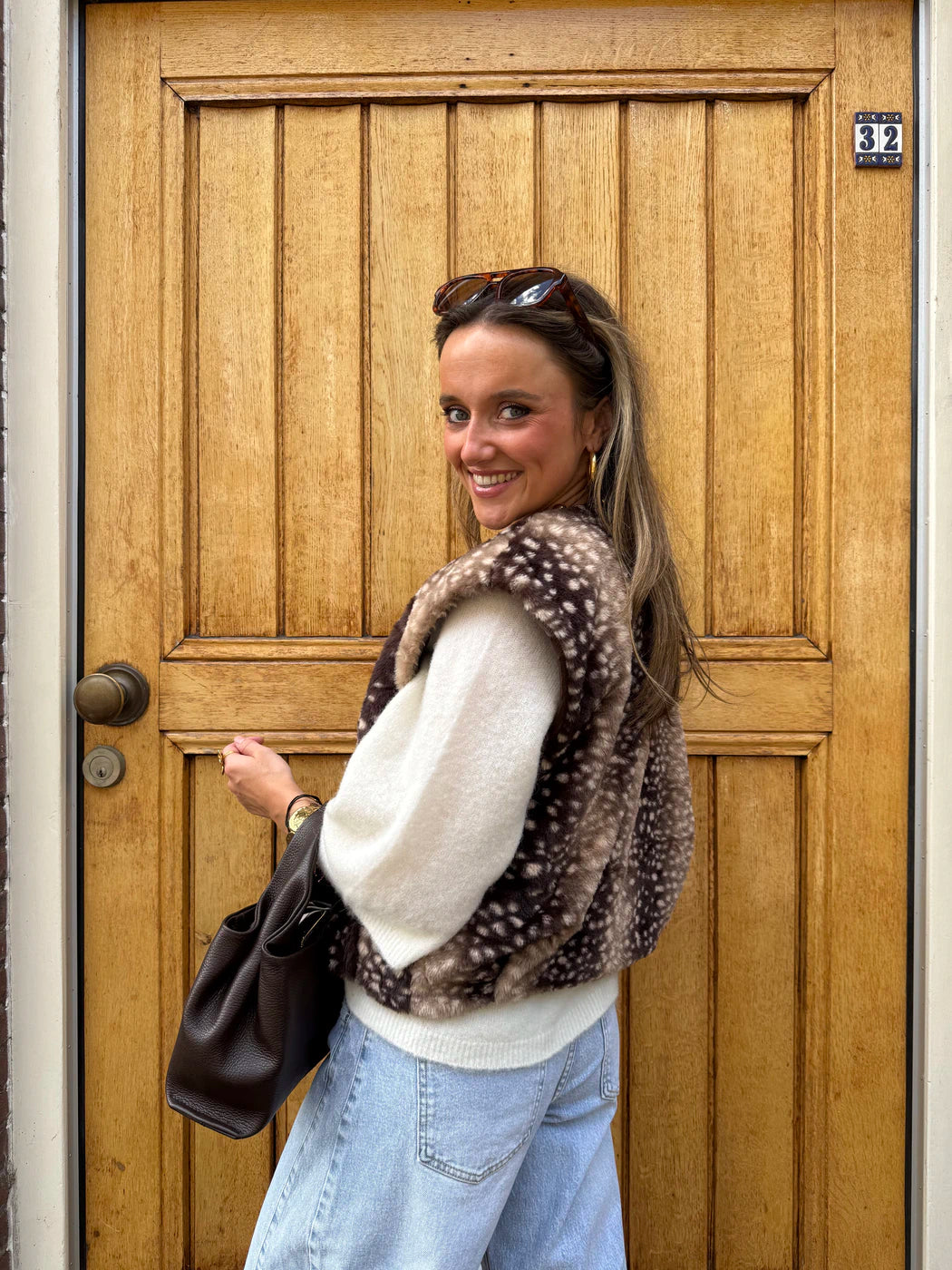 Pien bambi print fur gilet