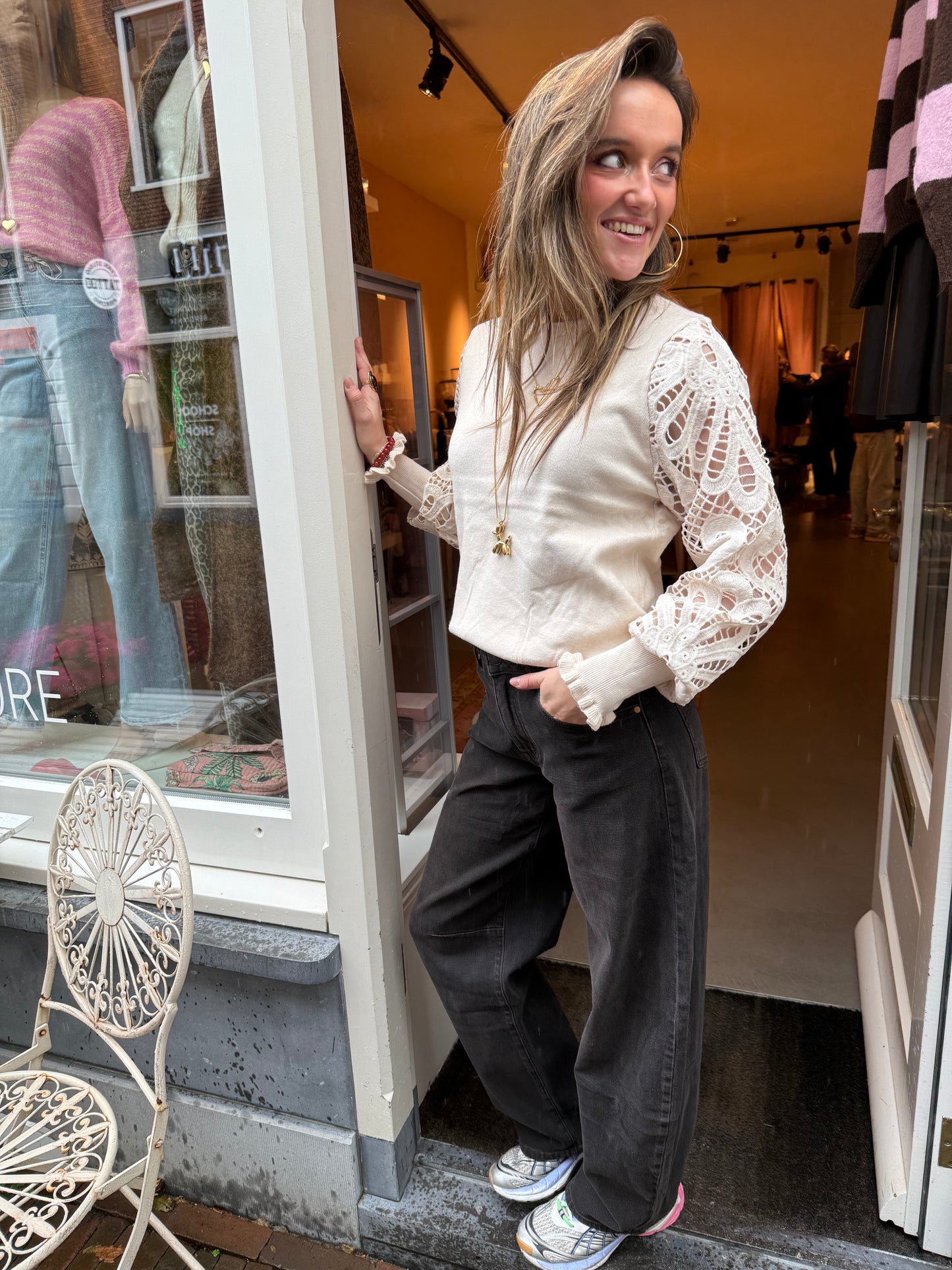 Amelie top kanten mouw beige - Project 35