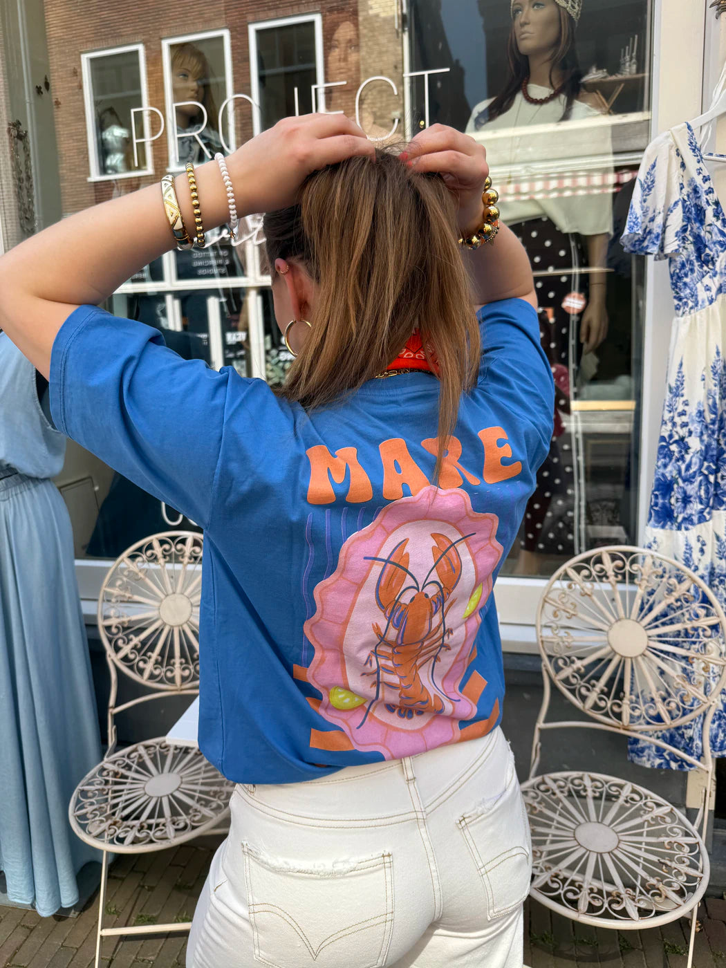 T-shirt 'mare' print oversized kobalt