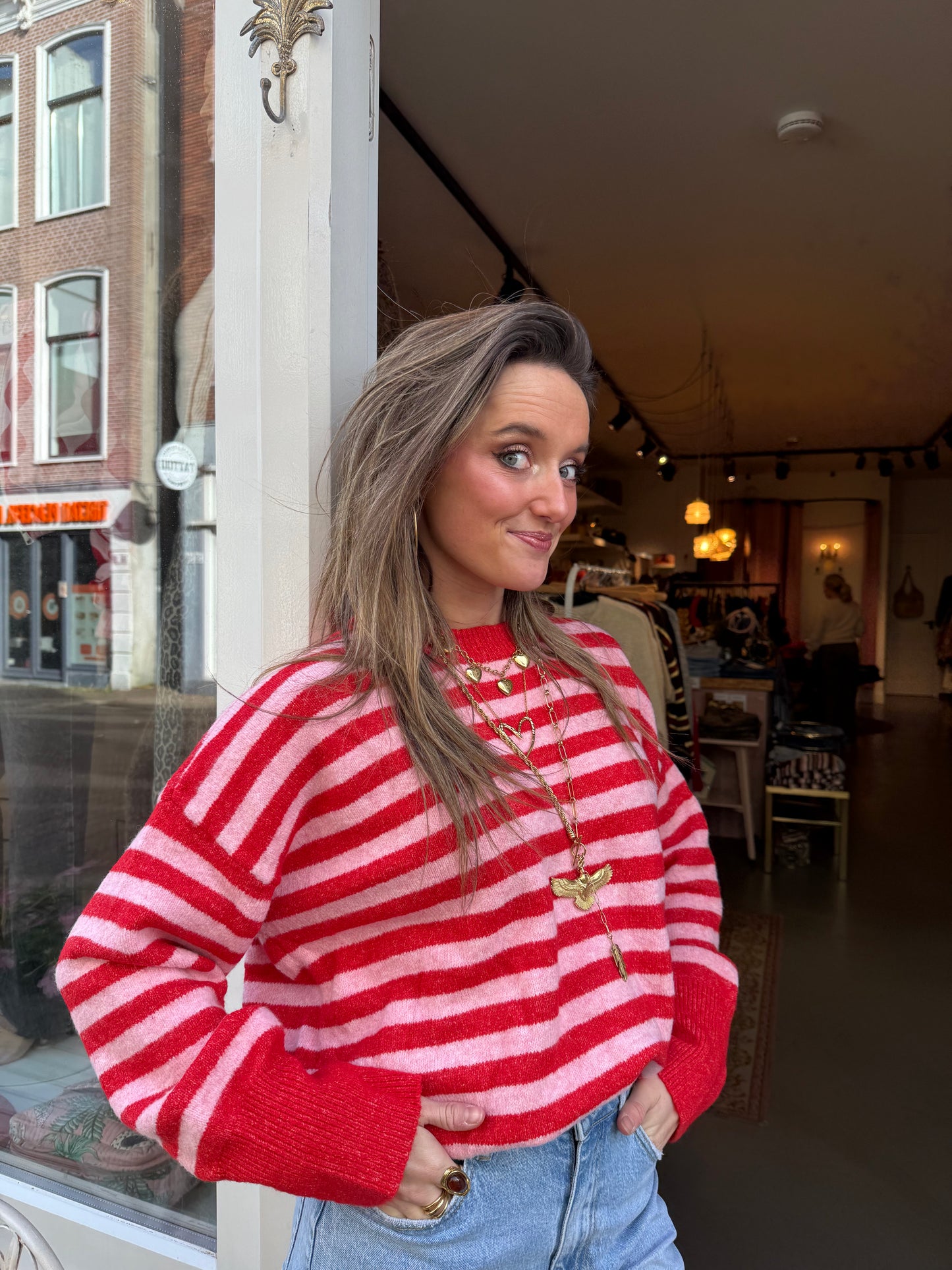 Pippa knit red/pink striped