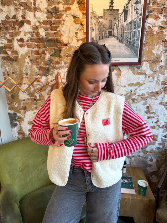 Vera teddy gilet wit met patch