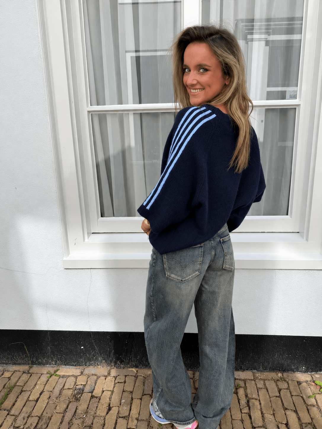 Amour knit oversized navy/lichtblauw streep - Project 35
