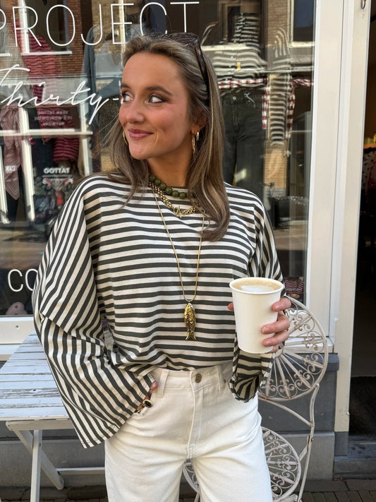 Bobbi longsleeve striped green/white - Project 35