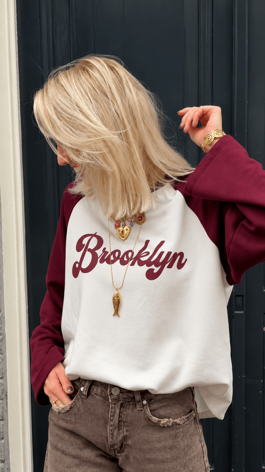 Brooklyn longsleeve bordeaux/wit - Project 35