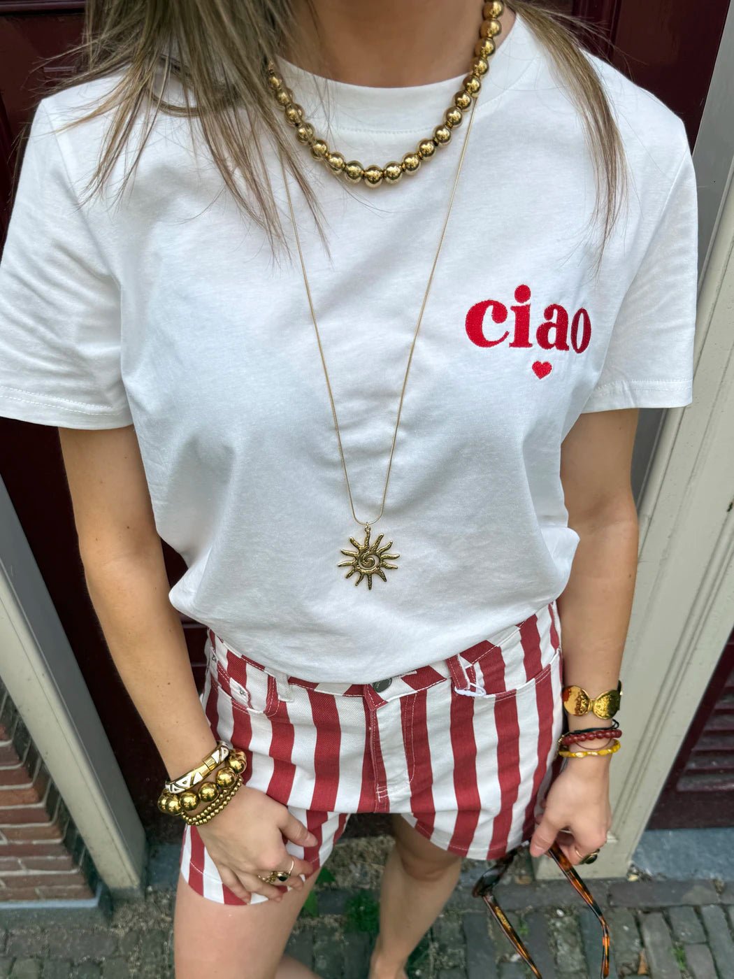 'Ciao' katoenen t-shirt wit/rood - Project 35