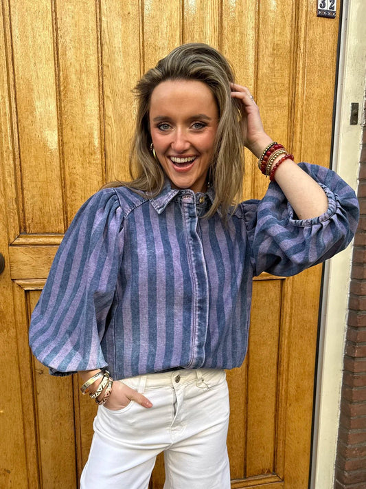 Ella blouse gestreept roze/blauw - Project 35