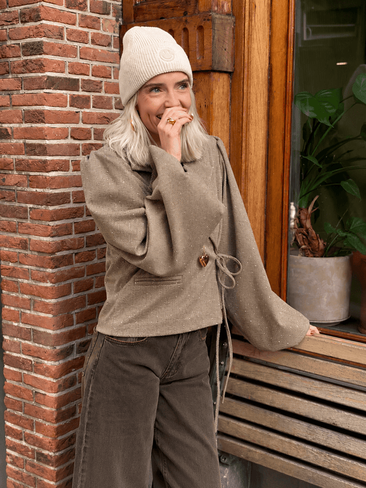 Esmay wrap blazer pofmouw & steentjes beige - Project 35