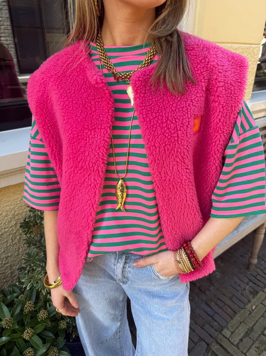 Fay teddy gilet roze met patch - Project 35