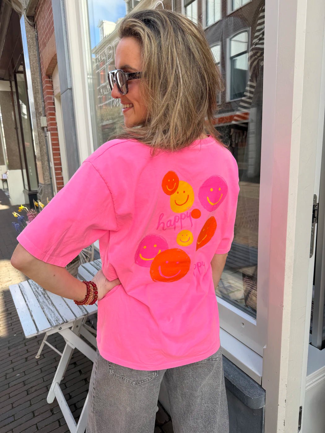 Frankie smiley t-shirt hot pink - Project 35