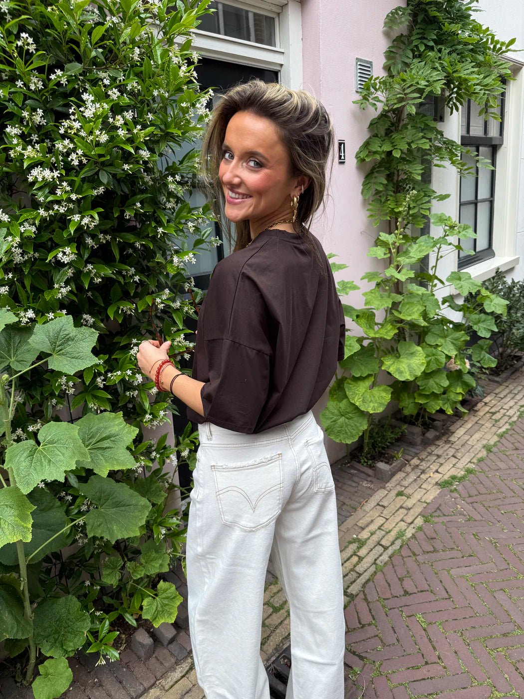 Jackie t-shirt cropped elastiek donkerbruin katoen - Project 35