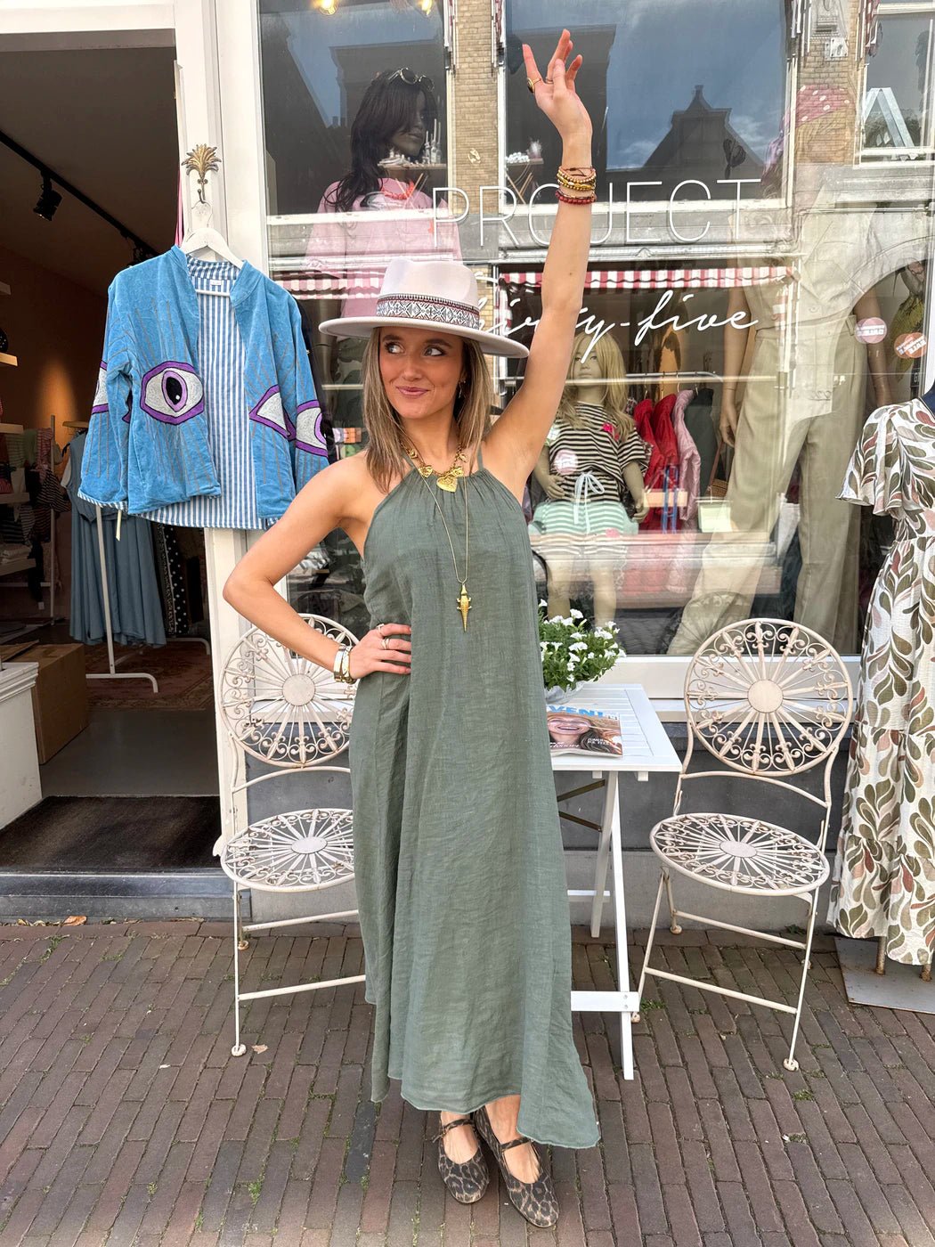 Jane maxi jurk linnen halter groen - Project 35