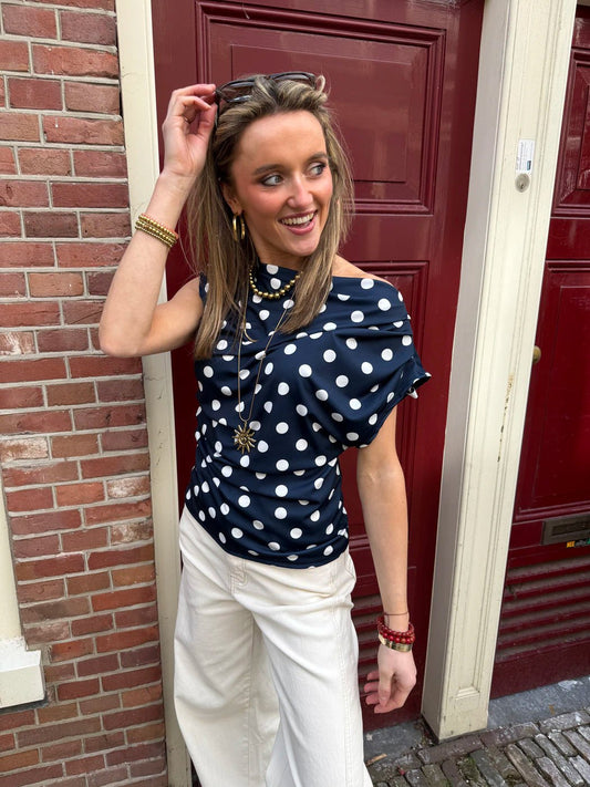 Len polkadot top navy/wit - Project 35