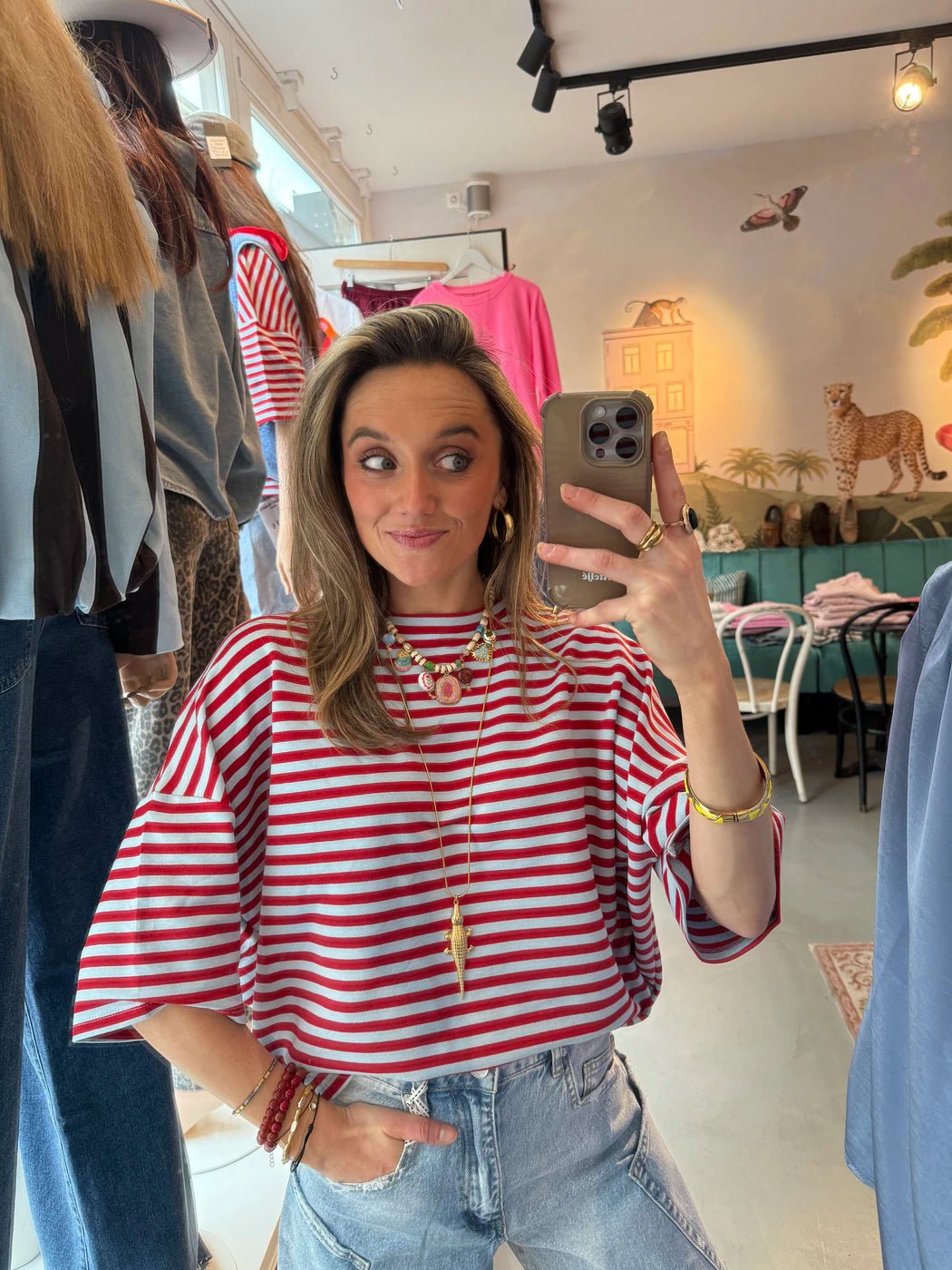 Lena shortsleeve red/blue striped - Project 35