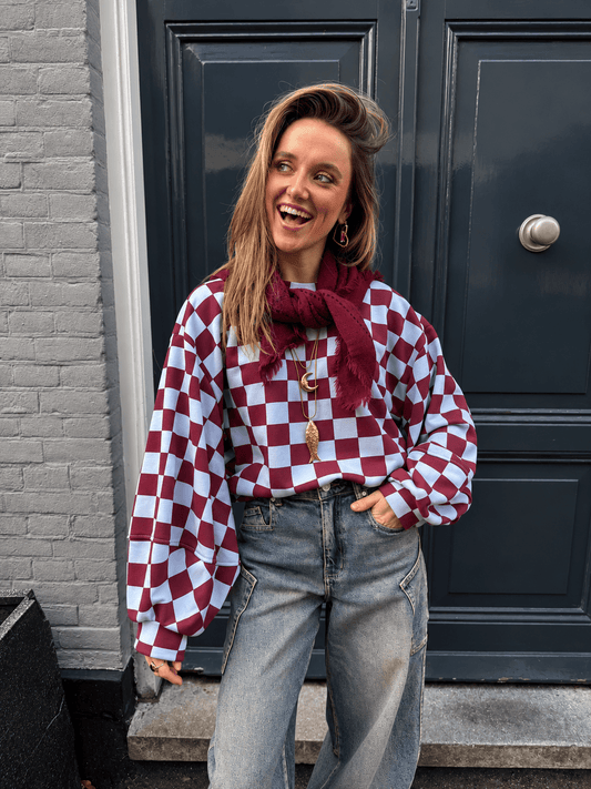 Leo sweater geblokt blauw/bordeaux - Project 35