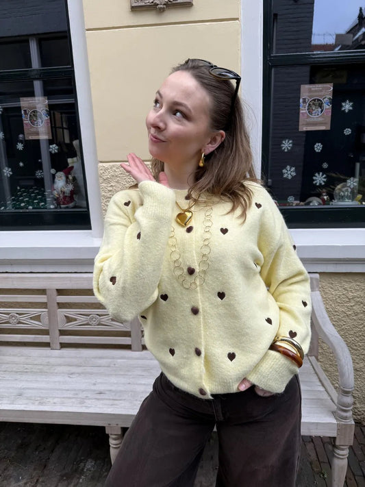 Lily hearts cardigan yellow/brown - Project 35