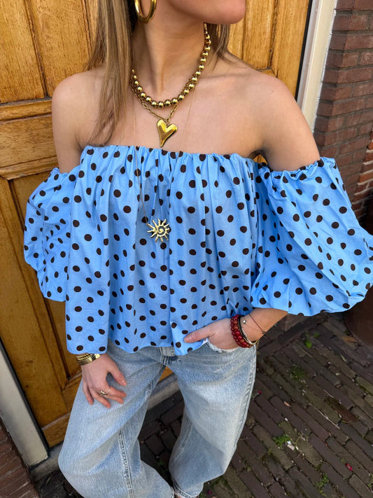 Lina polkadot top blauw/bruin - Project 35