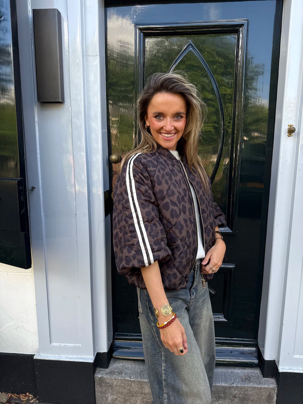 Lio gewatteerde bomber korte mouw panter streep - Project 35