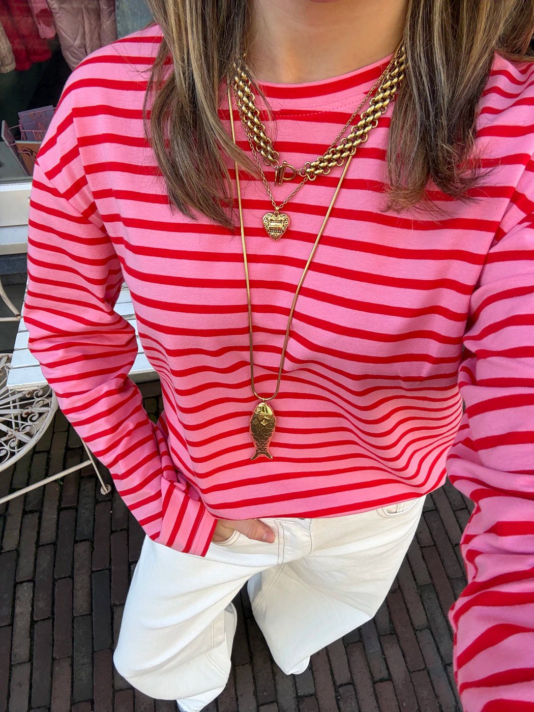 Lotti longsleeve pink/red striped - Project 35