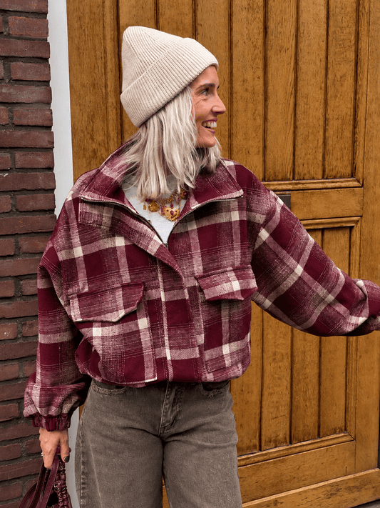 Lucy oversized geruit bomberjack bordeaux - Project 35