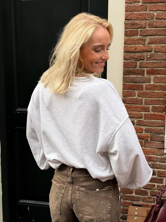 Malibu sweater pofmouw grijs/bordeaux - Project 35